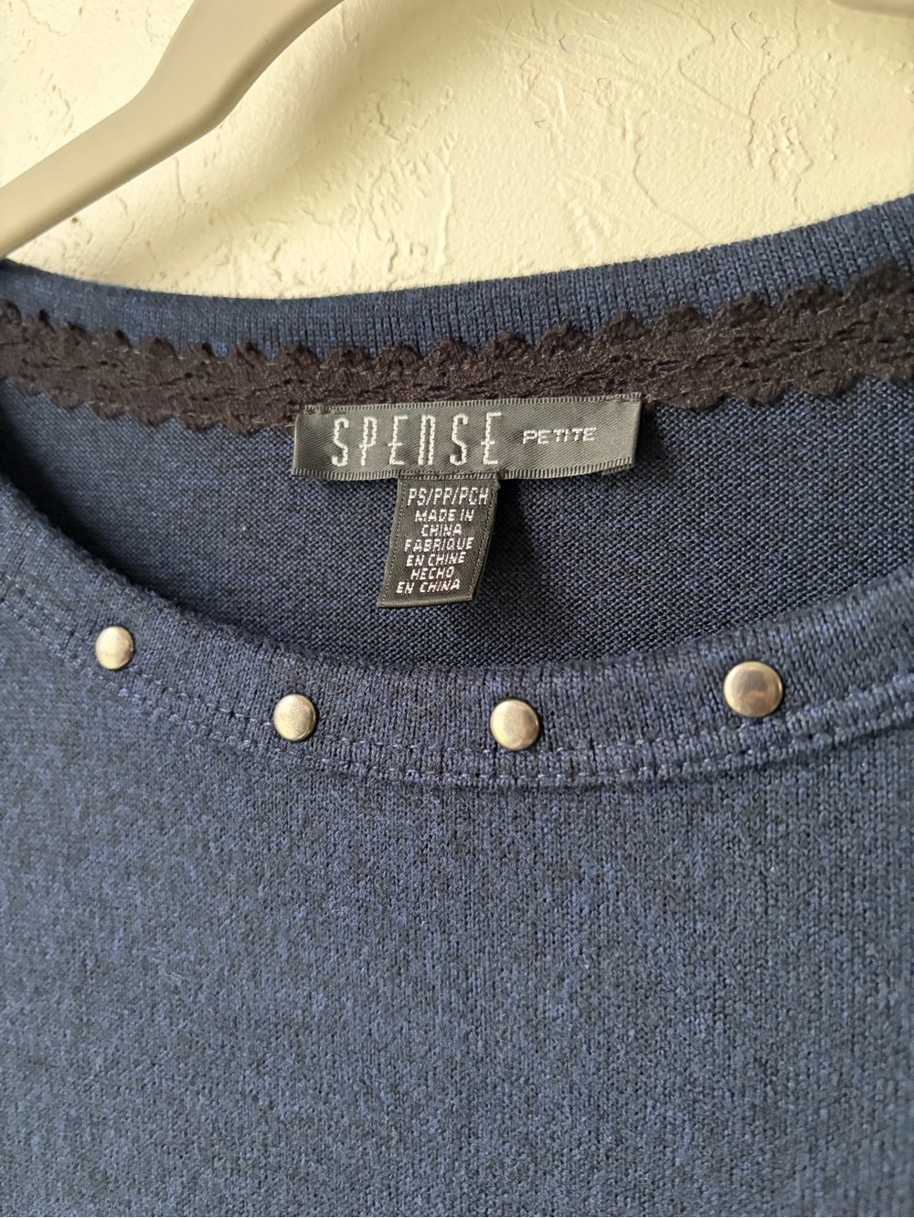 Spense Navy Studded Puff Sleeve Swing Dress Petite PS - Picture 2 of 7
